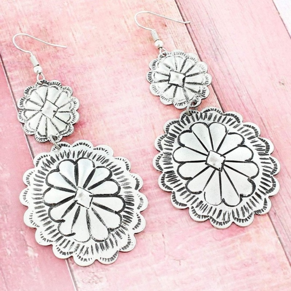 Silver Two-tiered Concho Earrings